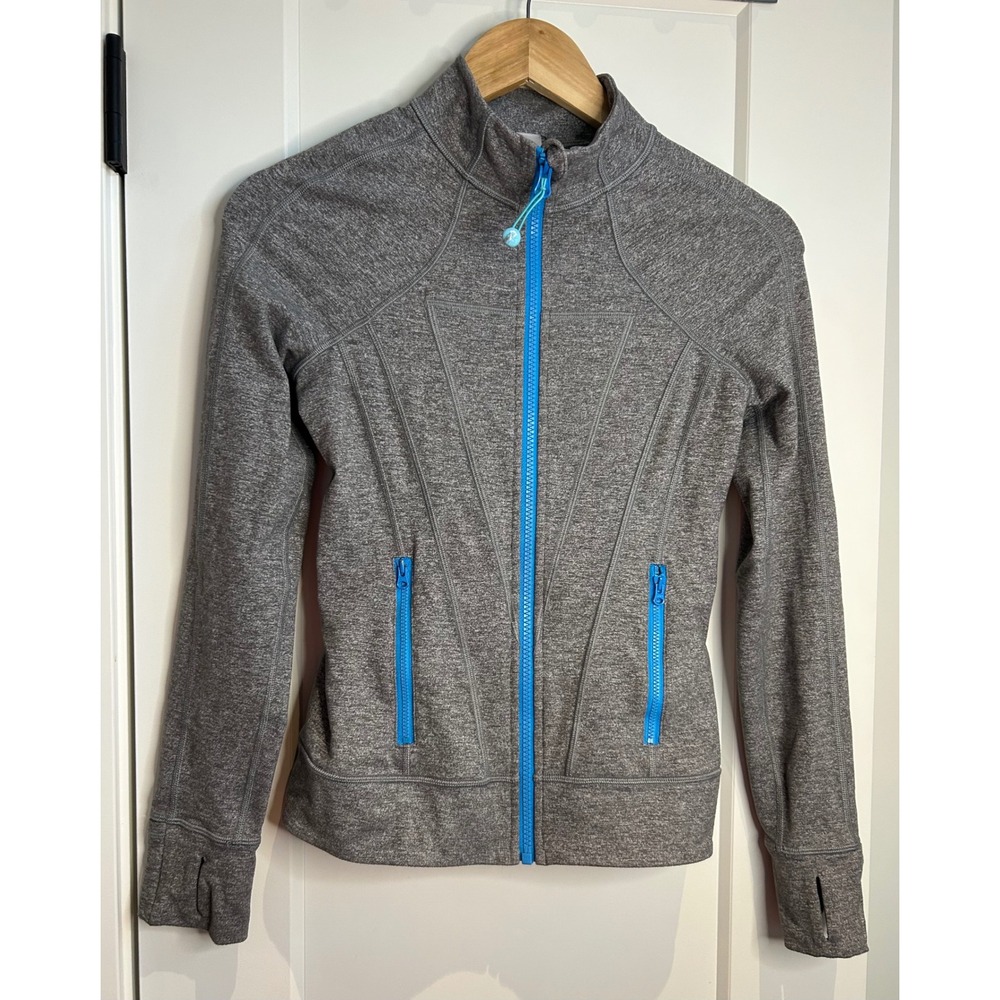 Ivivva Lululemon Girls 12 Perfect Your Practice Jacket Gray Blue Zip Thumbhole